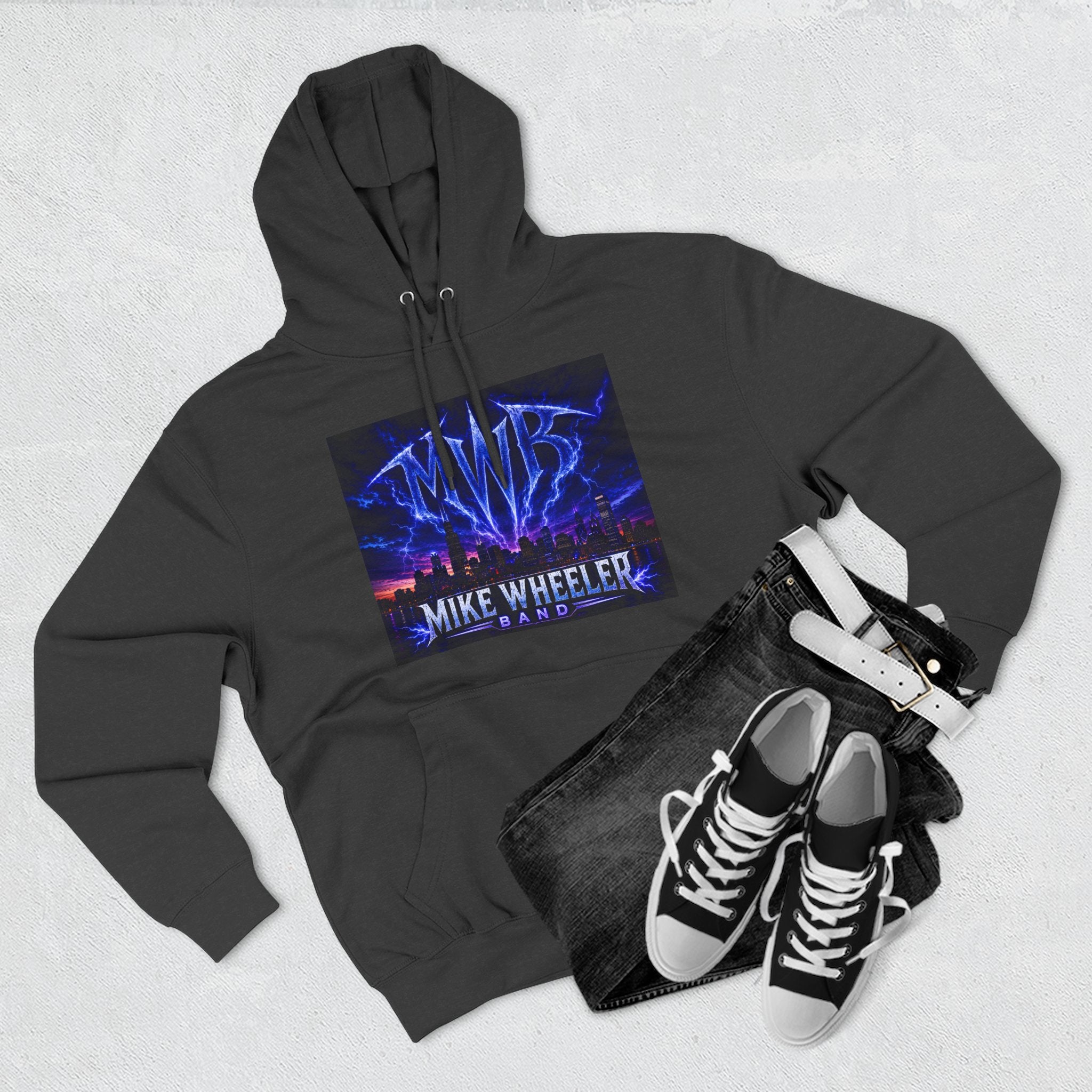 Mike Wheeler Band Hoodie - Electric Cityscape Logo Fleece Pullover
