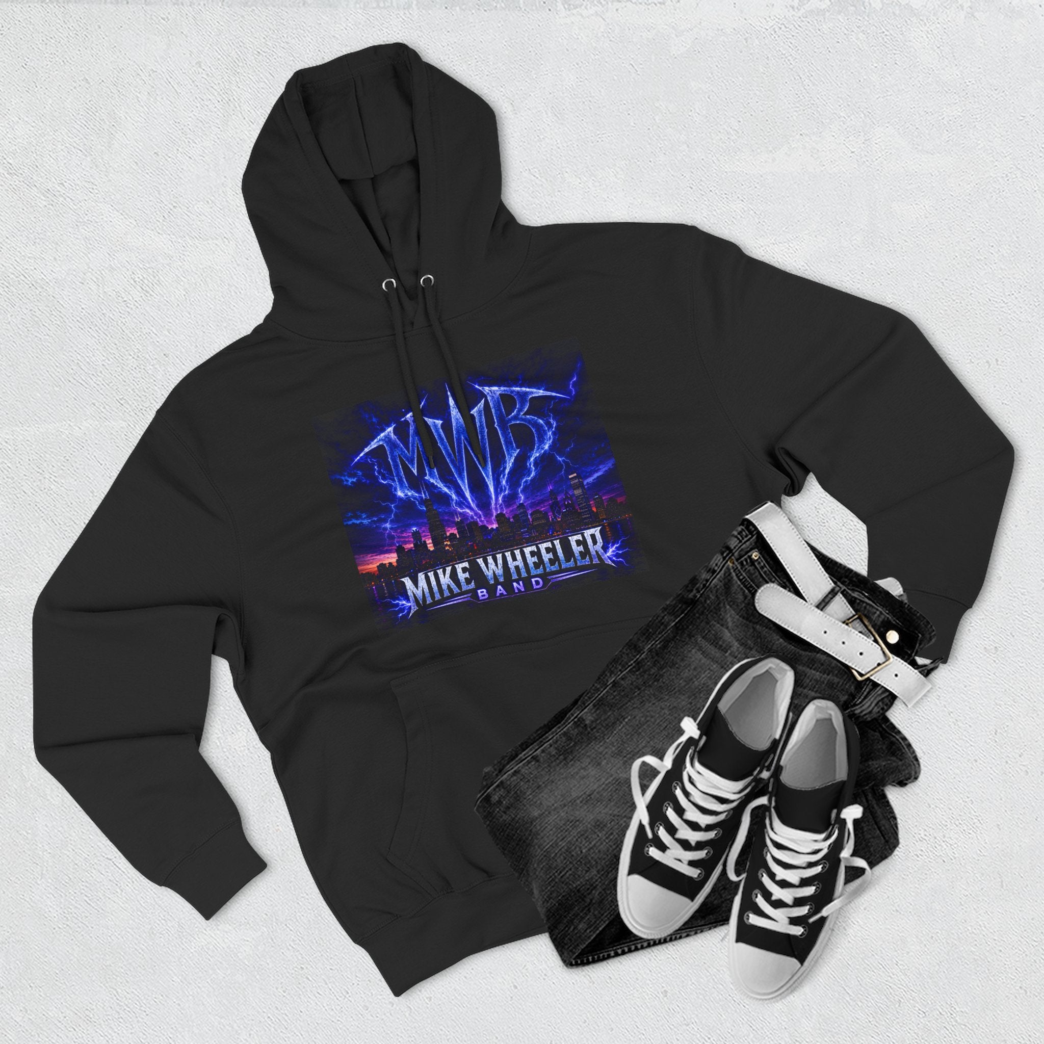 Mike Wheeler Band Hoodie - Electric Cityscape Logo Fleece Pullover